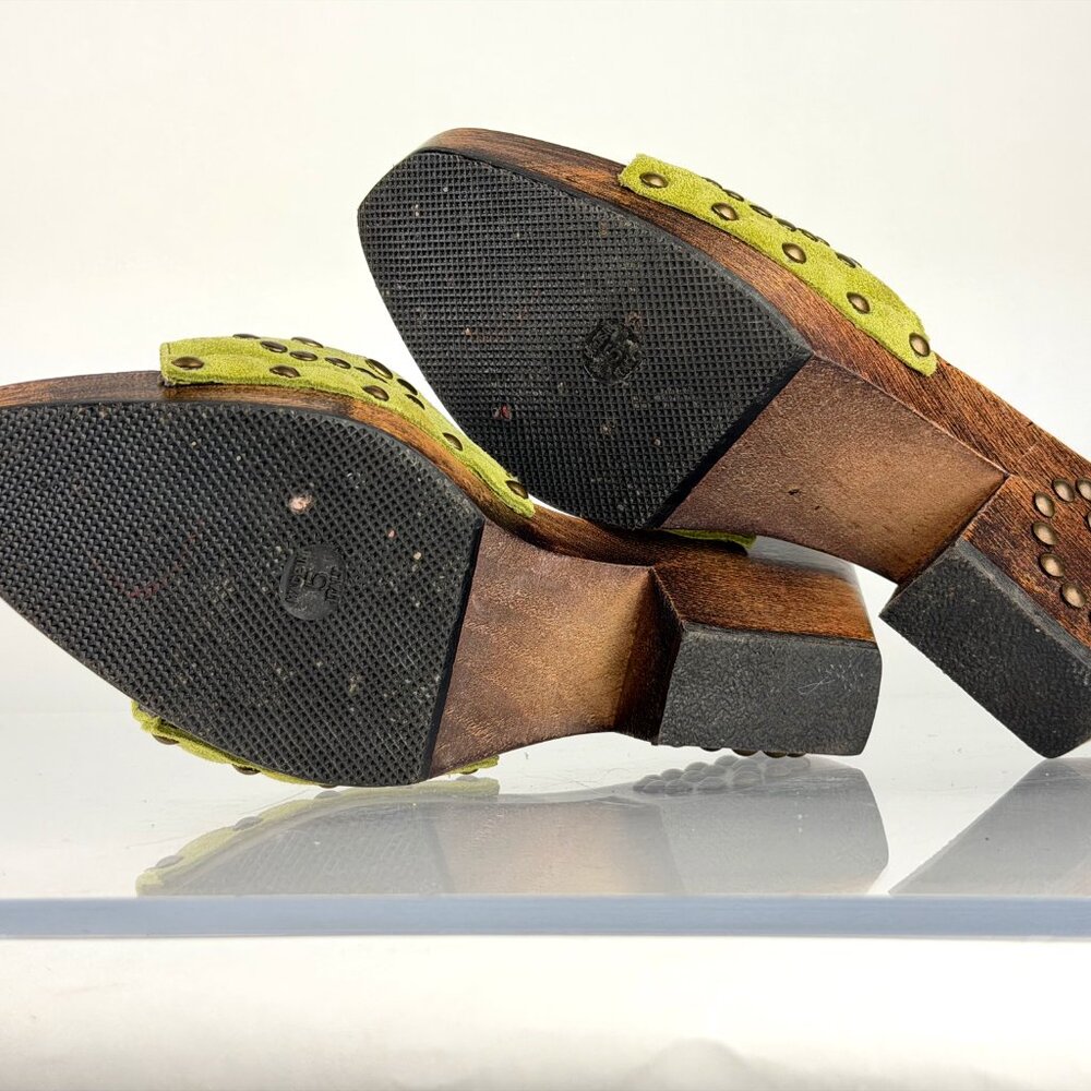 Wood Clogs Donald J Pliner Western Couture Green Suede Studded sz 5 - Picture 10 of 10